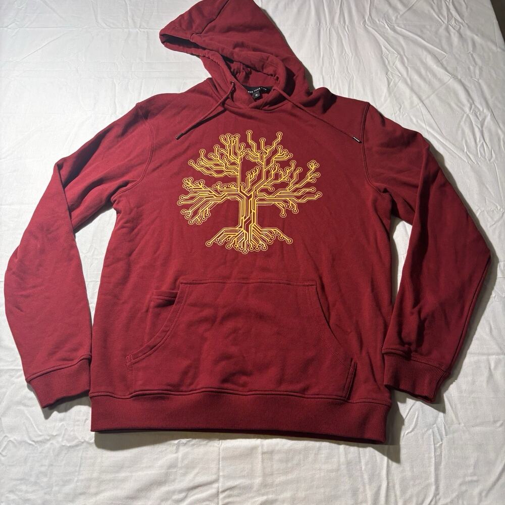 Linus Tech Tips LTT Circuit Tree Hoodie Mens Medium Burgundy Pullover Sweatshirt